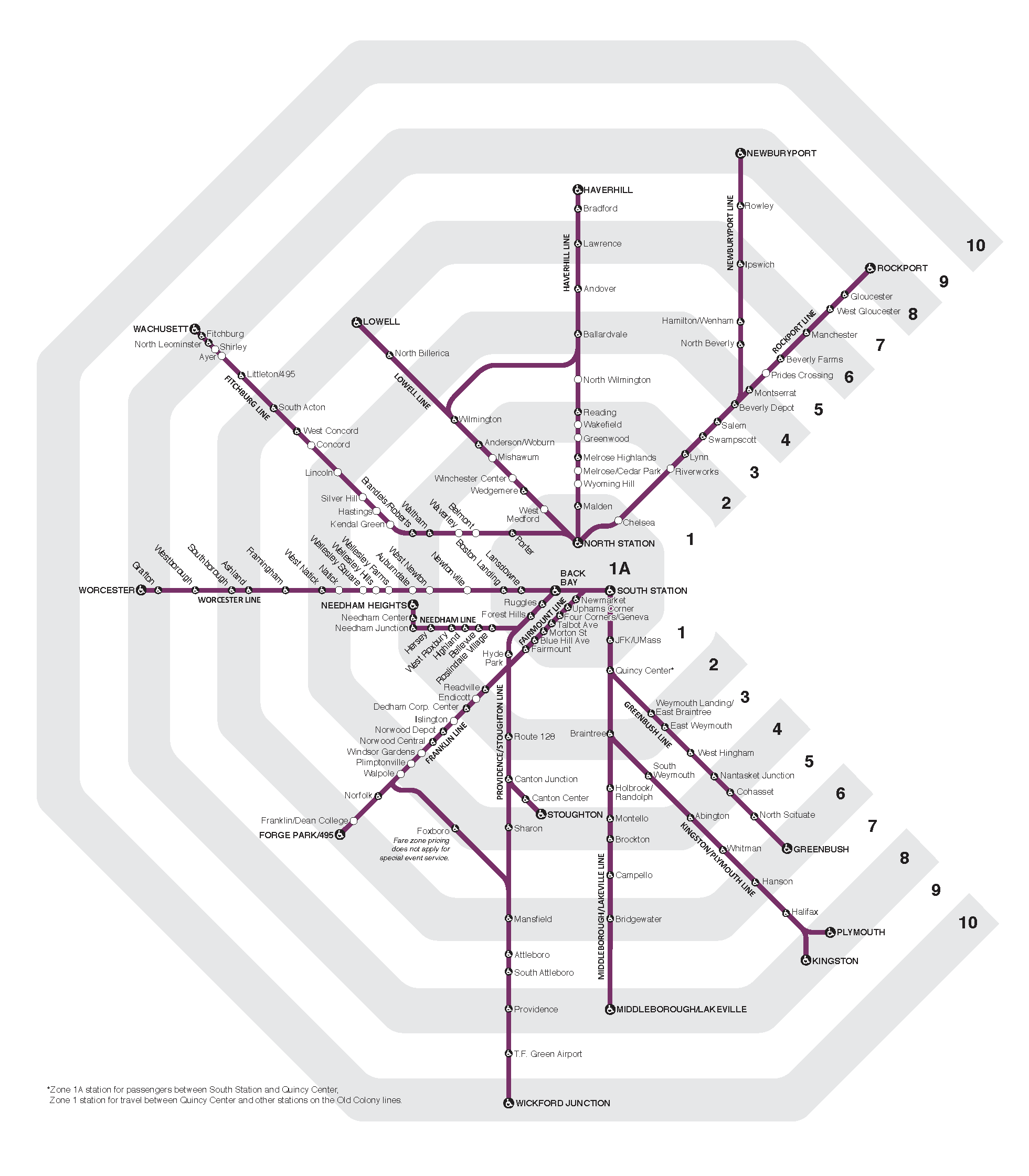בוסטון - מפת אזורי רכבת