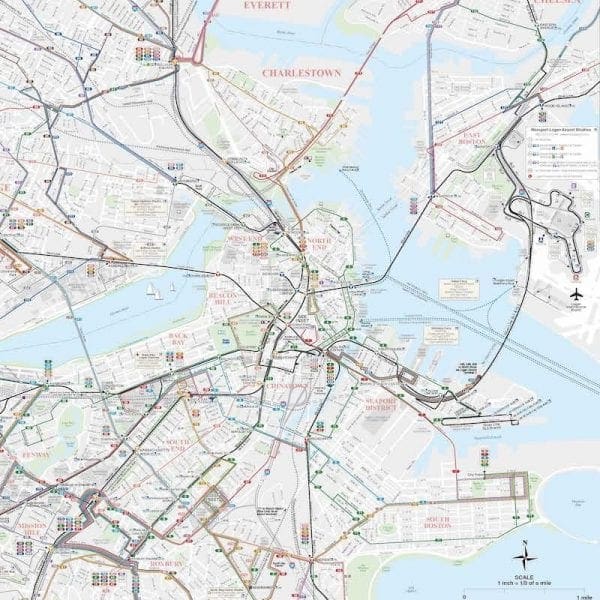בוסטון - מפת תחבורה עיר תחתית